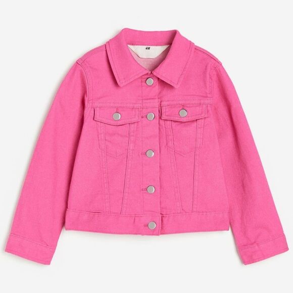 Girls H&M Denim Bright Pink Cerise Jacket Size 8 NEW without Tags - Picture 1 of 8